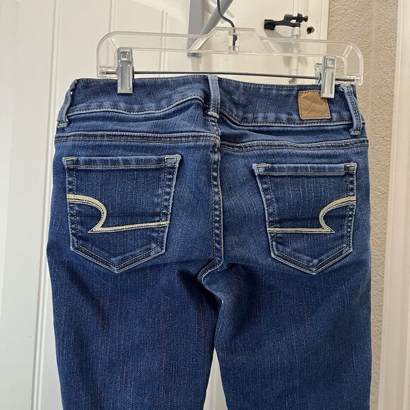AMERICAN EAGLE Dark Wash Blue Skinny Slim Stretch Artist Crop Denim Jeans Size 2 - Picture 5 of 9